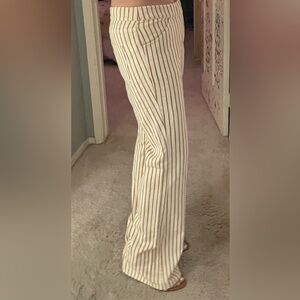 Anthropologie brown striped pants white cotton, 27, square back pocket, wide leg